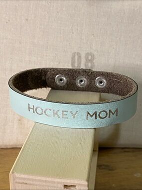Hockey Mom  Adjustable Leather Bracelet - Mint / faint turquoise